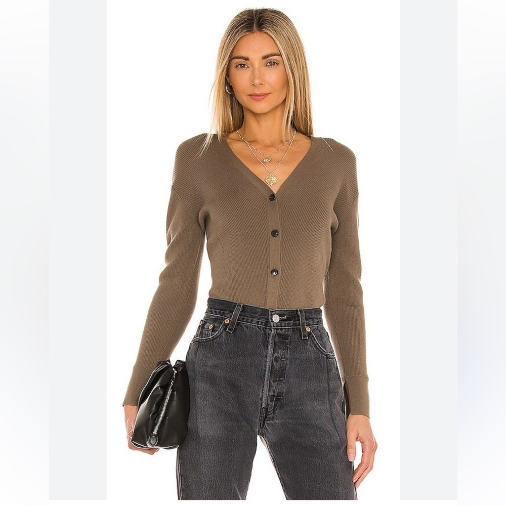 Frame Pheobe Cardigan in Desert  Women's V-Neck Silk Cotton Blend